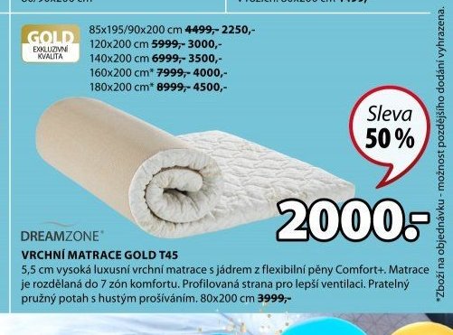 DREAMZONE VRCHNÍ MATRACE GOLD T45