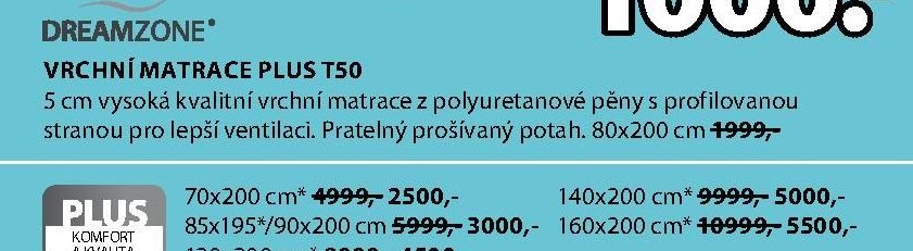 VRCHNÍ MATRACE PLUS T50