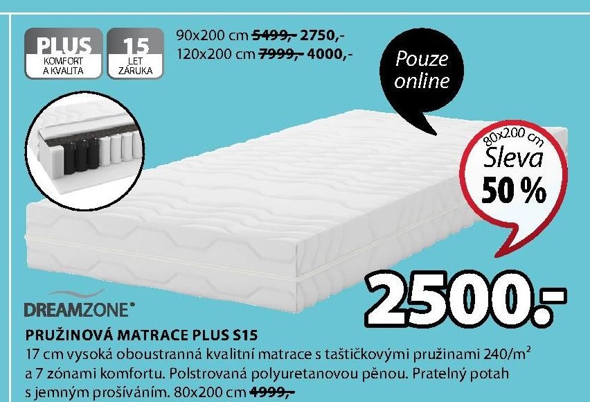 Pružinová matrace PLUS S15