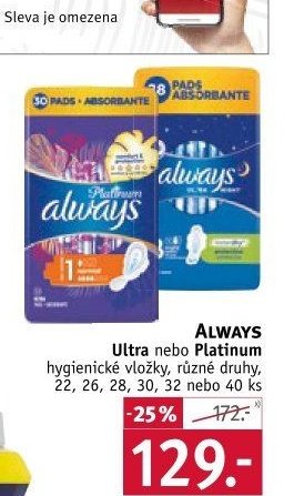 Always Ultra nebo Platinum hygienické vložky