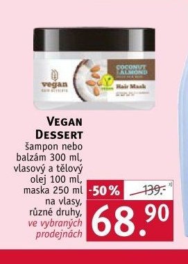 VEGAN DESSERT šampon nebo balzám 300 ml, vlasový a tělový olej 100 ml, maska 250 ml na vlasy, různé druhy, ve vybraných prodejnách