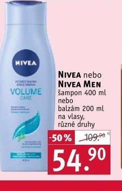 NIVEA nebo NIVEA MEN šampon 400 ml nebo balzám 200 ml na vlasy, různé druhy