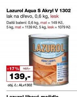 Lazurol Aqua S Akryl V 1302 lak na dřevo, 0,6 kg, lesk