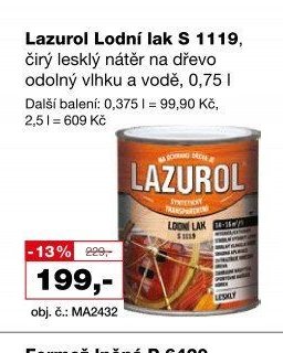 Lazurol Lodní lak S 1119, čirý lesklý nátěr na dřevo odolný vlhku a vodě, 0,75 l