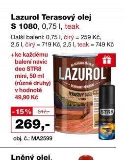 Lazurol Terasový olej S 1080, 0,75 l, teak