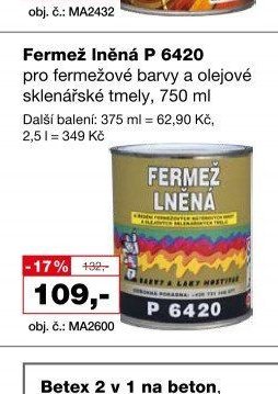 Fermež Iněná P 6420 pro fermežové barvy a olejové sklenářské tmely, 750 ml
