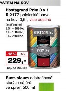 Hostagrund Prim 3 v 1 S 2177 pololesklá barva na kov, 0,6 l, více odstínů