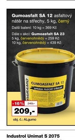 Gumoasfalt SA 12 asfaltový nátěr na střechy, 5 kg, černý