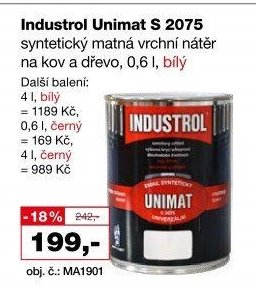 Industrol Unimat S 2075 syntetický matná vrchní nátěr na kov a dřevo, 0,6 l, bílý