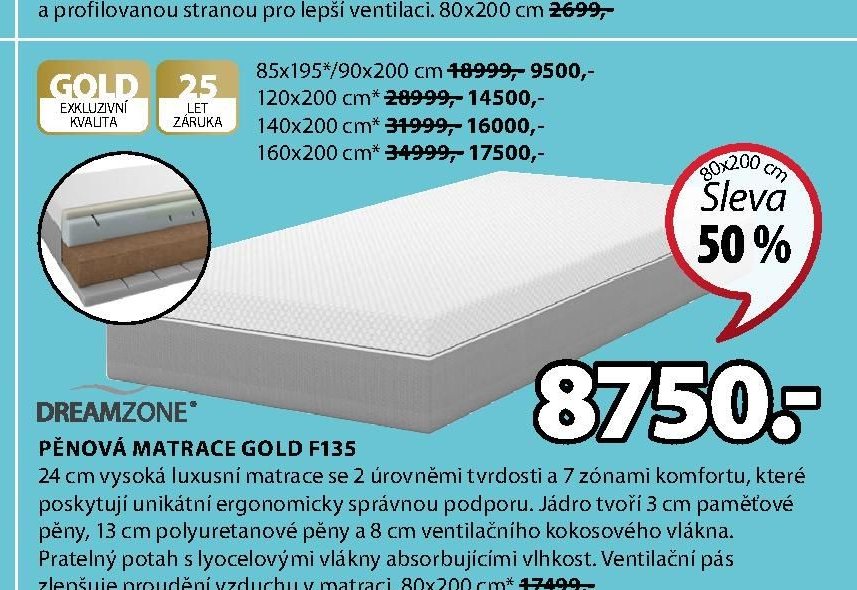 Pěnová matrace GOLD F135
