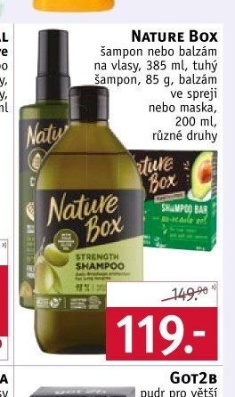 Nature Box šampon nebo balzám na vlasy, 385 ml, tuhý šampon, 85 g, balzám ve spreji nebo maska, 200 ml