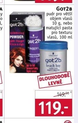 Got2b pudr pro větší objem vlasů 10 g, nebo matující pasta pro texturu vlasů, 100 ml