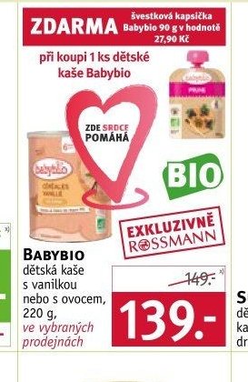 BABYBIO dětská kaše s vanilkou nebo s ovocem, 220 g