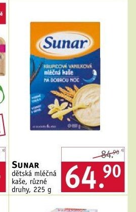 SUNAR dětská mléčná kaše, různé druhy, 225 g