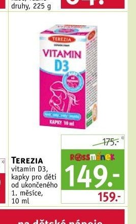 TEREZIA vitamin D3, kapky pro děti od ukončeného 1. měsíce, 10 ml