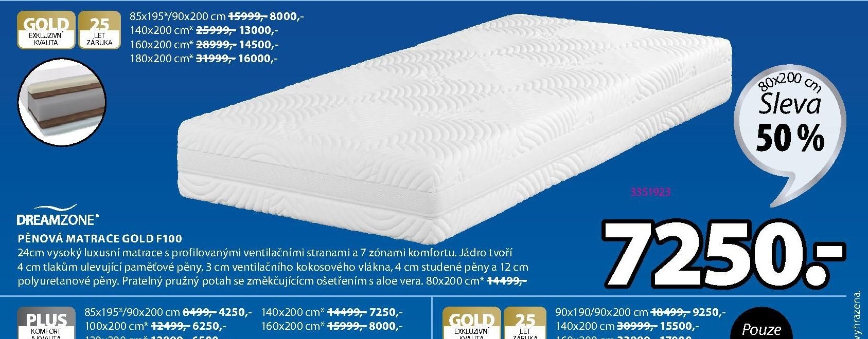DREAMZONE PĚNOVÁ MATRACE GOLD F100