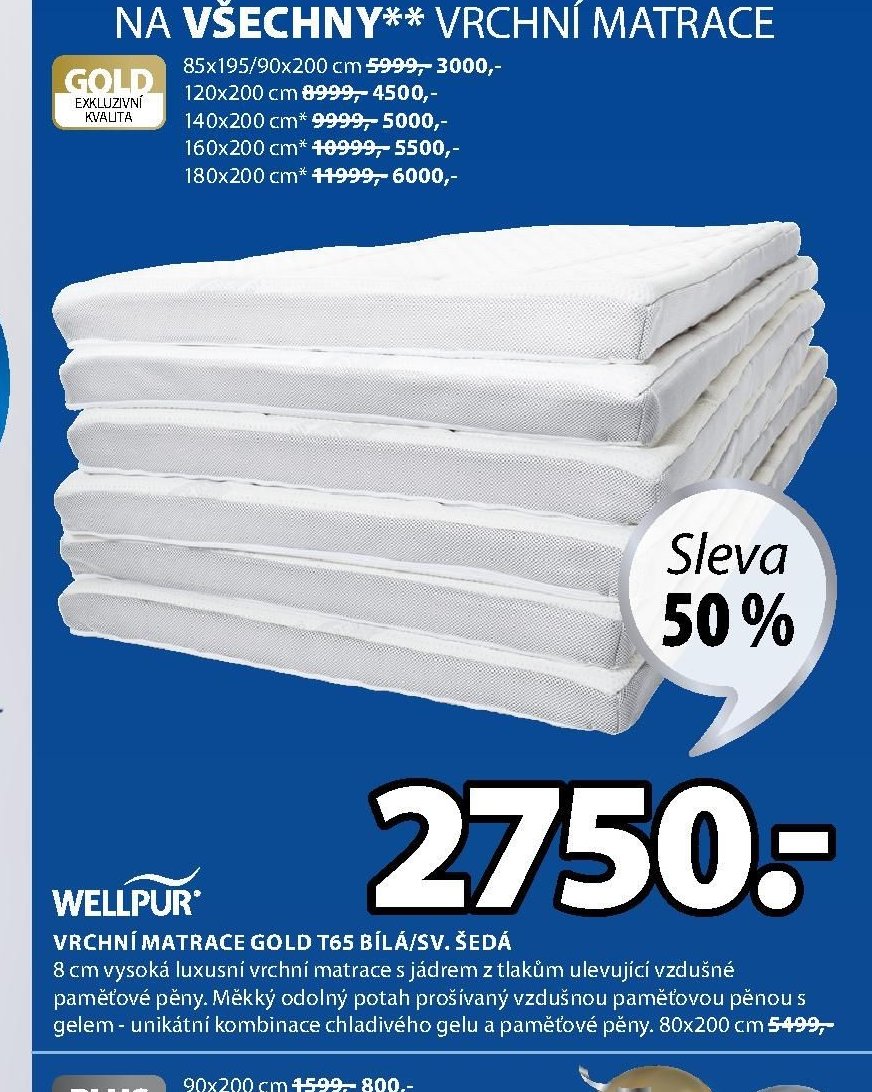 VRCHNÍ MATRACE GOLD T65 BÍLÁ/SV. ŠEDÁ