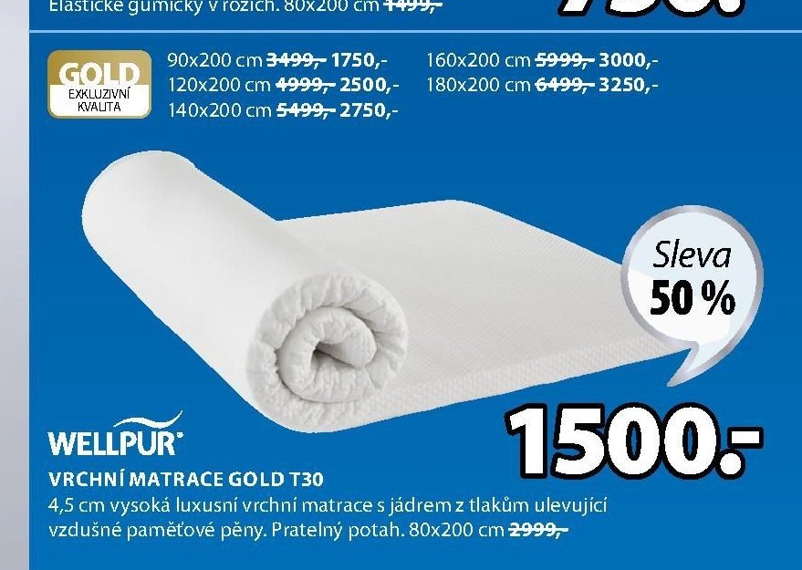 VRCHNÍ MATRACE GOLD T30