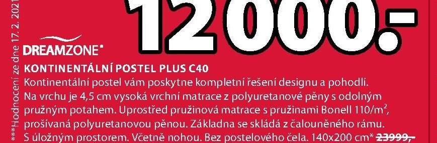 DREAMZONE KONTINENTÁLNÍ POSTEL PLUS C40