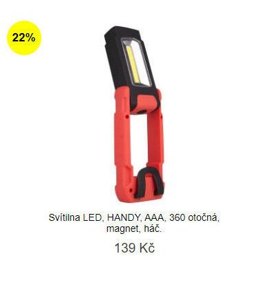 Svítilna LED, HANDY, AAA, 360 otočná, magnet, háč.