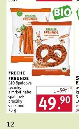 FRECHE FREUNDE BIO špaldové tyčinky s mrkví nebo špaldové preclíky s cizrnou, 75 g