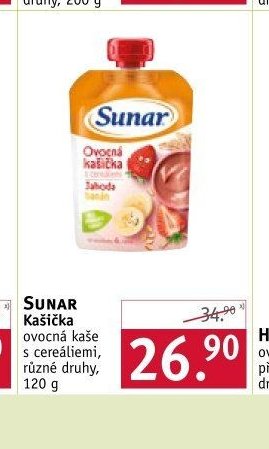 SUNAR Kašička ovocná kaše s cereáliemi, různé druhy, 120 g