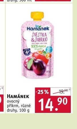 HAMÁNEK ovocný příkrm, různé druhy, 100 g
