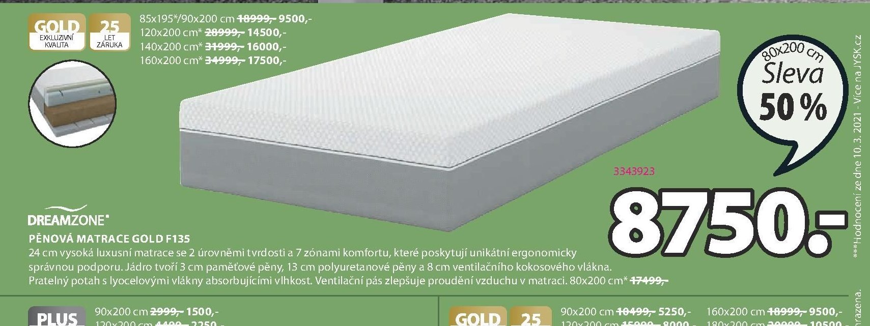 PĚNOVÁ MATRACE GOLD F135