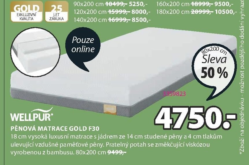 PĚNOVÁ MATRACE GOLD F30