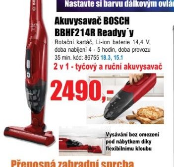 Akumulátorový vysavač BOSCH BBHF214R Readyy’y