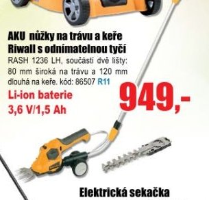 AKU nůžky na trávu a keře Riwall s odnímatelnou tyčí