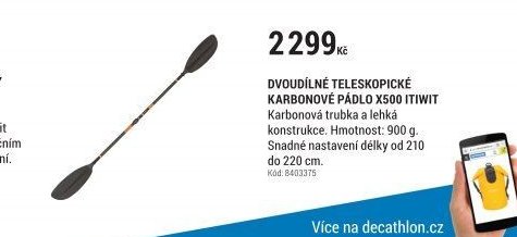 Dvoudílné teleskopické karbonové pádlo X500 ITIWIT