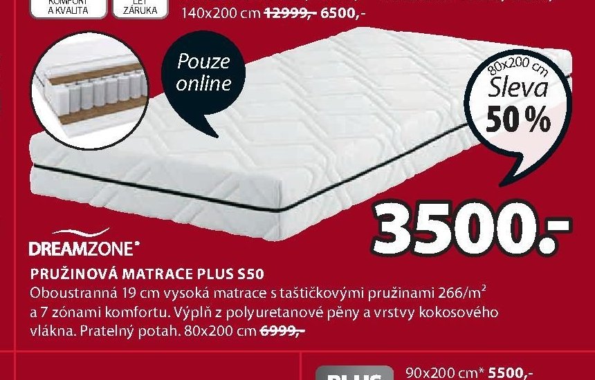 PRUŽINOVÁ MATRACE PLUS S50