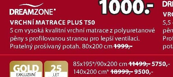 VRCHNÍ MATRACE PLUS T50
