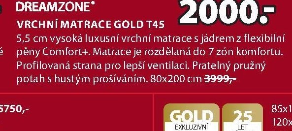 VRCHNÍ MATRACE GOLD T45