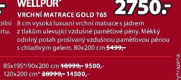 VRCHNÍ MATRACE GOLD T65