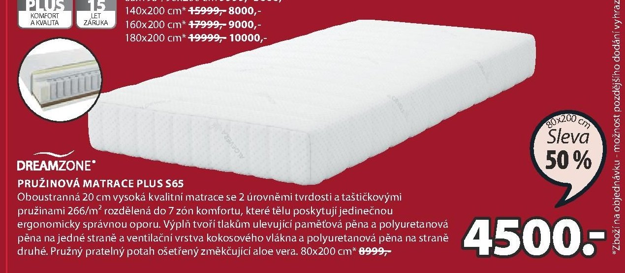 DREAMZONE PRUŽINOVÁ MATRACE PLUS S65