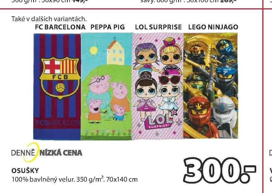 OSUŠKY FC BARCELONA, PEPPA PIG, LOL SURPRISE, LEGO NINJAGO