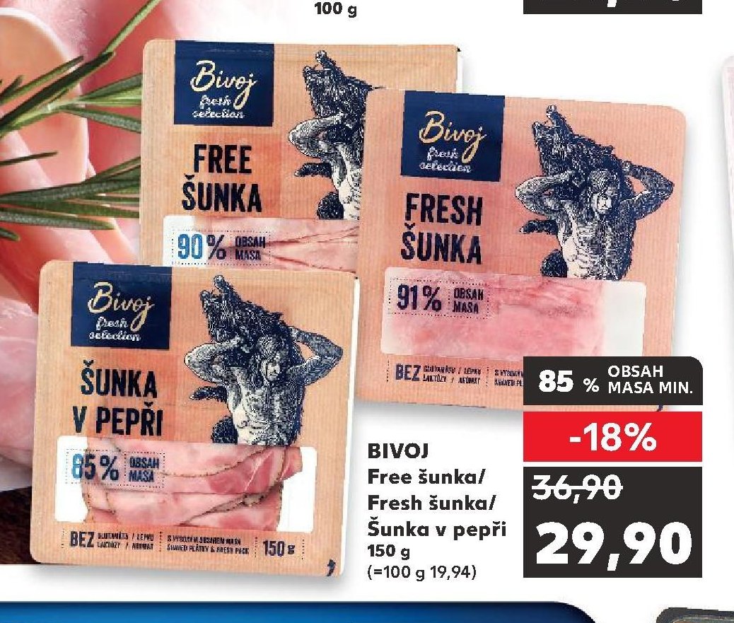 BIVOJ Free šunka / Fresh šunka / Šunka v pepři 150 g