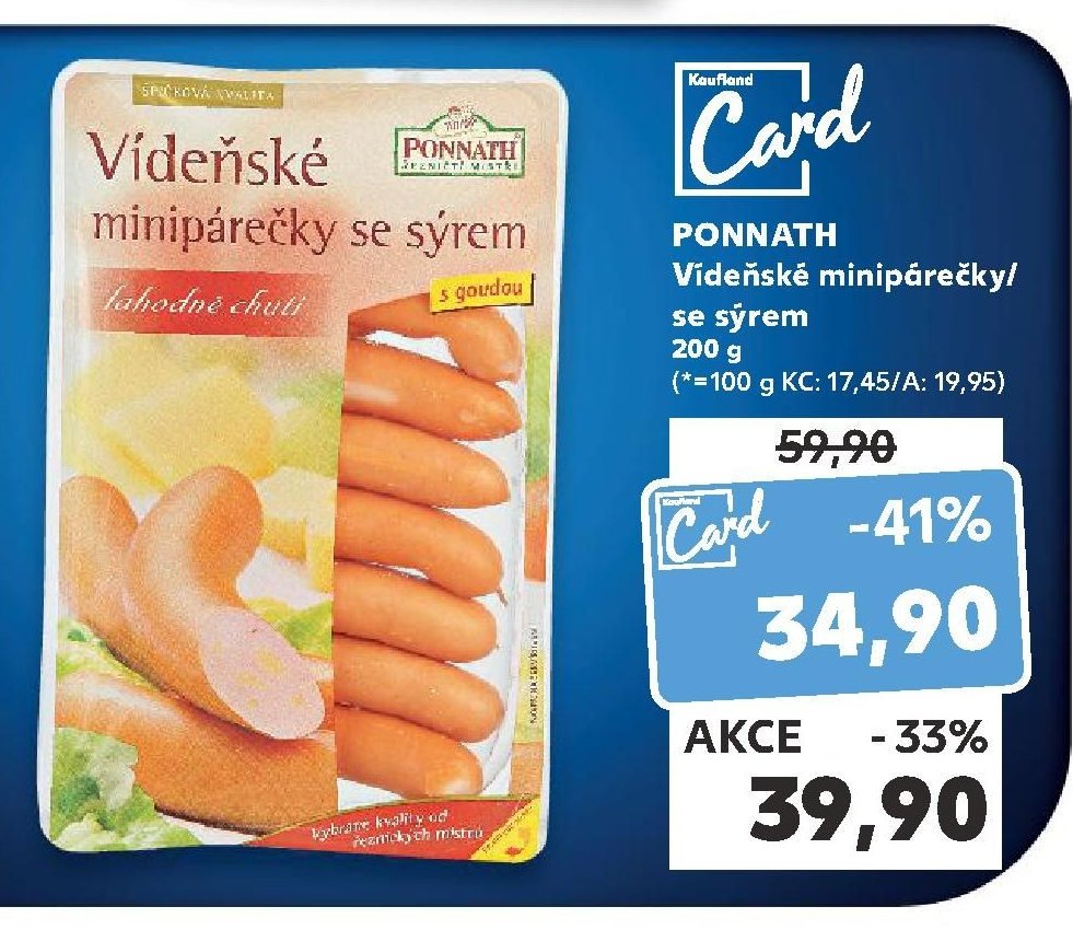 PONNATH Vídeňské minipárečky se sýrem 200 g