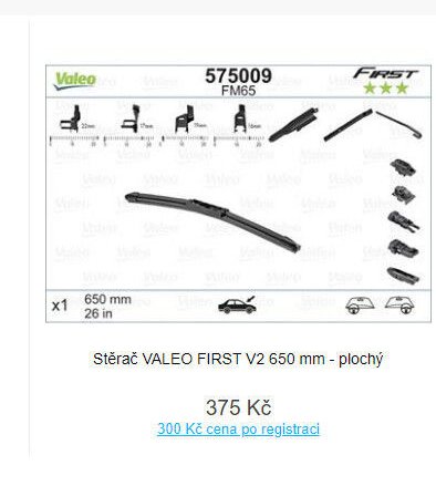 Stěrač VALEO FIRST V2 650 mm - plochý