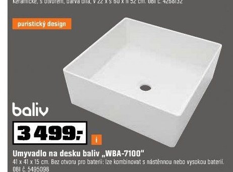 Umyvadlo na desku baliv „WBA-7100“