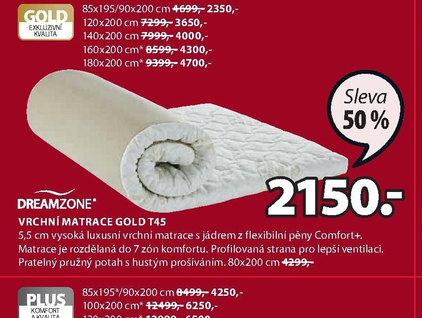 VRCHNÍ MATRACE GOLD T45
