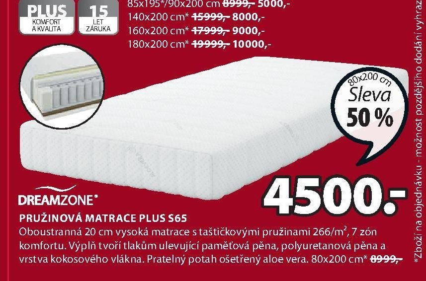 PRUŽINOVÁ MATRACE PLUS S65