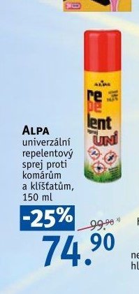 ALPA univerzální repelentový sprej proti komárům a klíšťatům, 150 ml