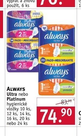 ALWAYS Ultra nebo Platinum hygienické vložky