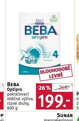 Beba Optipro pokračovací mléčná výživa, 600 g