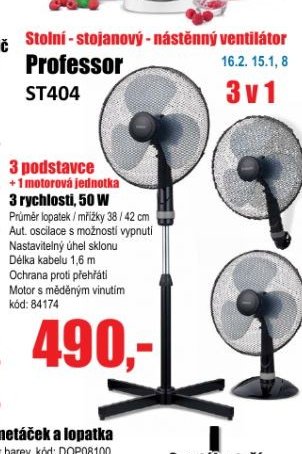 Stolní - stojanový - nástěnný ventilátor Professor ST404 - EVA.cz aktualniletaky.eu