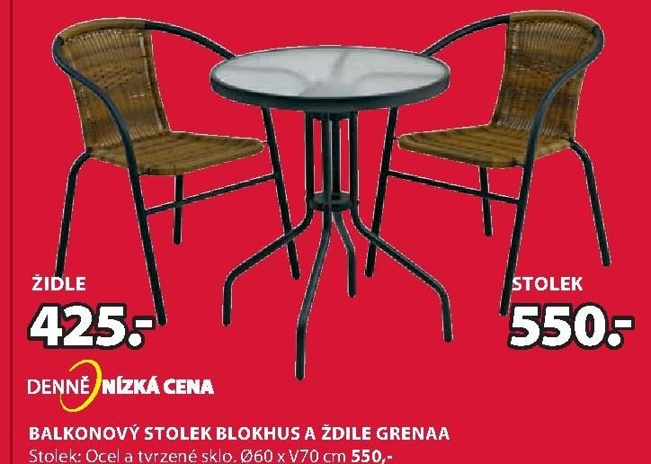 BALKONOVÝ STOLEK BLOKHUS A ŽIDLE GRENAA
