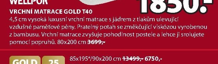 Vrchní matrace GOLD T40